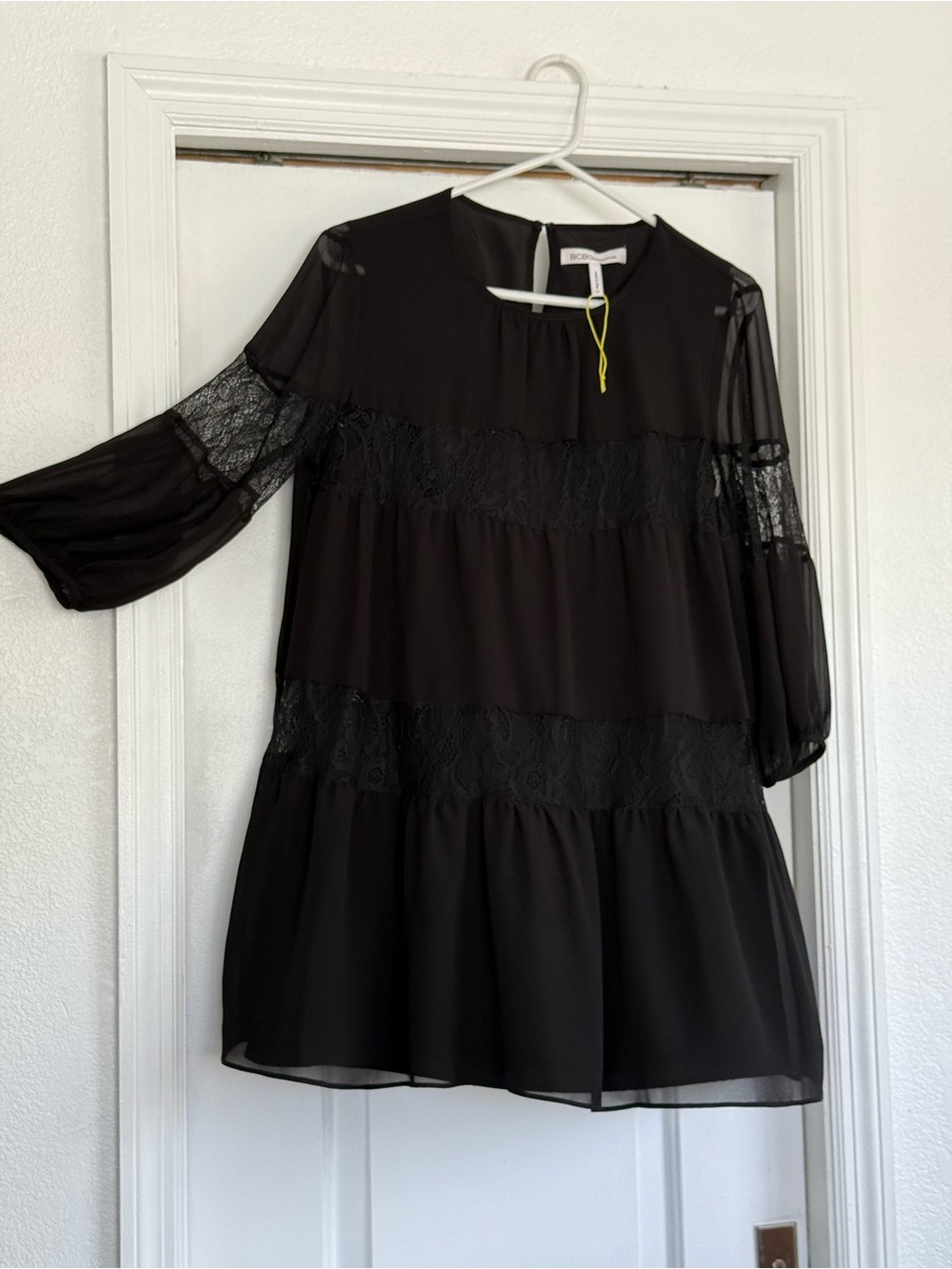 BCBGeneration Black Lace-Panel Babydoll Dress
